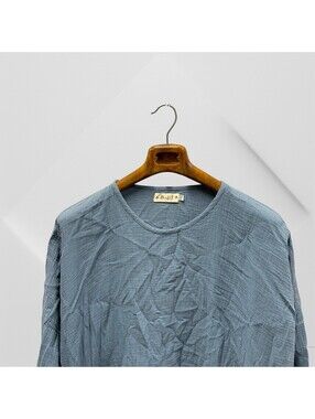Bodil Oversized Lagenlook Blue Cropped Organic Gauze Cotton Top One Size
